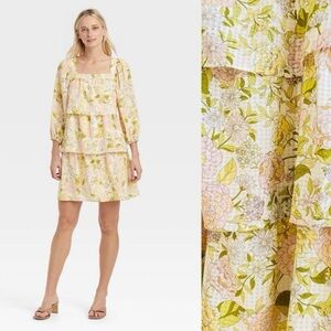 Who What Wear Floral Ruffle/Tiered Bishop Sleeve Dress Size Large